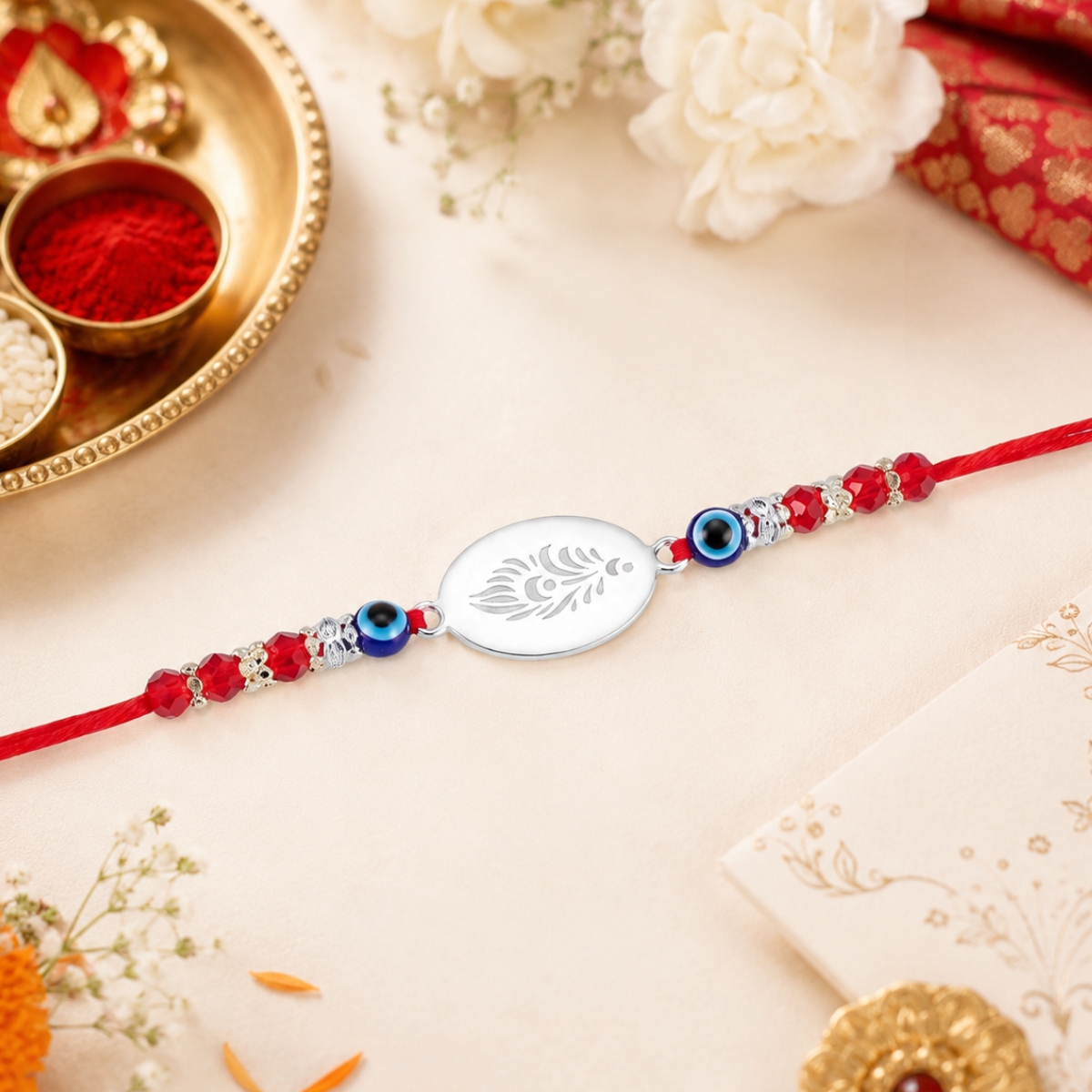 925 Sterling Silver Rakhi Peacock Feather Design